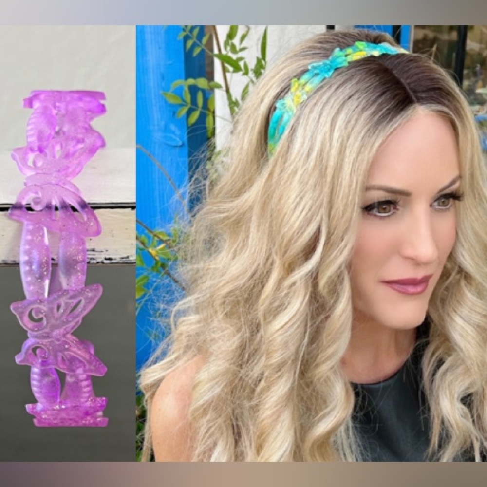Light Purple Lavender & Silver Glittery Sparkly Butterfly 1" Plastic Headband